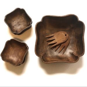 Vintage Wooden Salad Bowl Set by Sosan